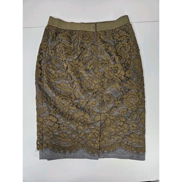 Nwt LOFT Olive Green Lace Pencil Skirt Size 00 XS Ponte Knit Stretch Ann Taylor - Picture 6 of 8